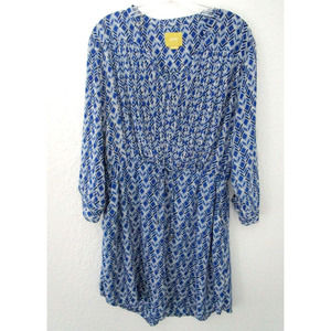 Maeve Dress Women's Size Medium Gathered Waist Pleated Bodice Blue White Pockets